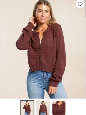 Z Supply Burgundy Button-Up Ribbed Knit Cardigan